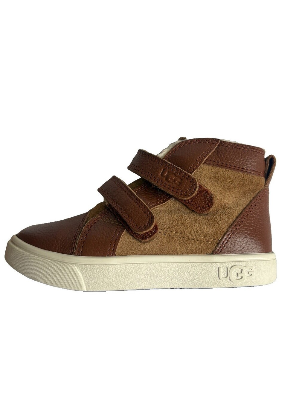 UGG Unisex Kids Brown/Beige Leather Ankle Hook & Loop Sneakers US 10 EU 27.5